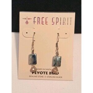 Peyote Bird 1.5" Earrings Sterling Silver Blue Rectangle Brown Gemstones NWT